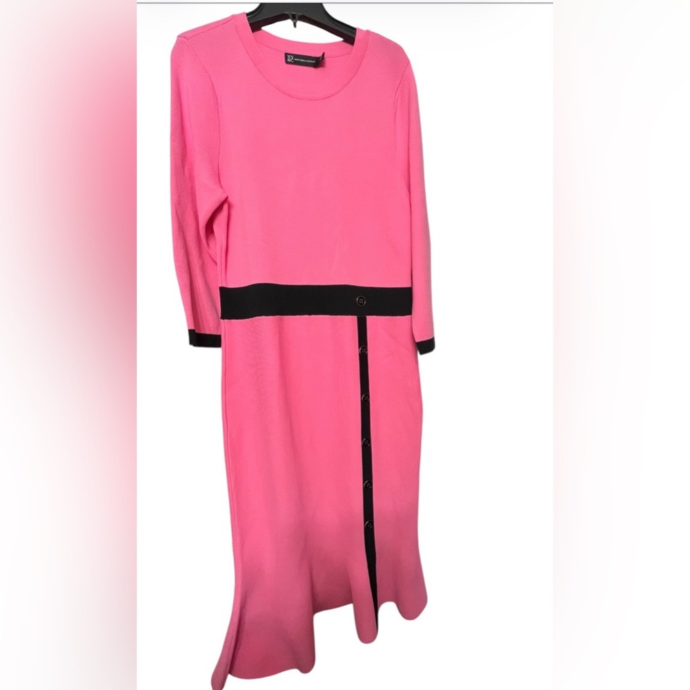 NEW YORK & Company Pink/Black Knit Maxi Sweater Dress L Button Accents